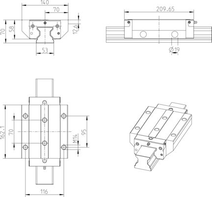 Wózek wałeczkowy, FLS, wielkość konstr. 55, stal CS, precyzyjna dokładność, RWD-055-FLS-C3-P-2 (R18535322X) - Bosch-Rexroth