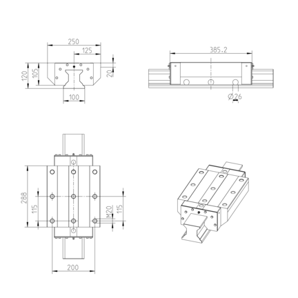 Wózek wałeczkowy, FLS, wielkość konstr. 100, stal CS, superprecyzyjna dokładność, RWA-100-FLS-C3-S-2 (R186323110) - Bosch-Rexroth