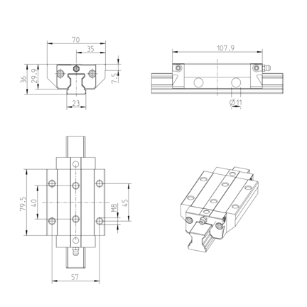 Wózek kulkowy, FLS, wielkość konstr. 25, stal CS, wysoka dokładność, z łańcuchem kulkowym, KWD-025-FLS-C1-H-1 (R165321323) - Bosch-Rexroth