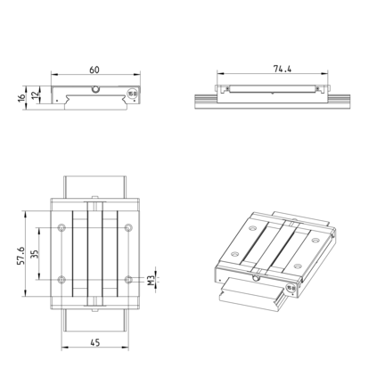 Wózek kulkowy miniaturowy, BLS, wielkość konstr. 15, resist NRII, normalna dokładność, MWA-015-BLS-C0-N-3 (R044159401) - Bosch-Rexroth