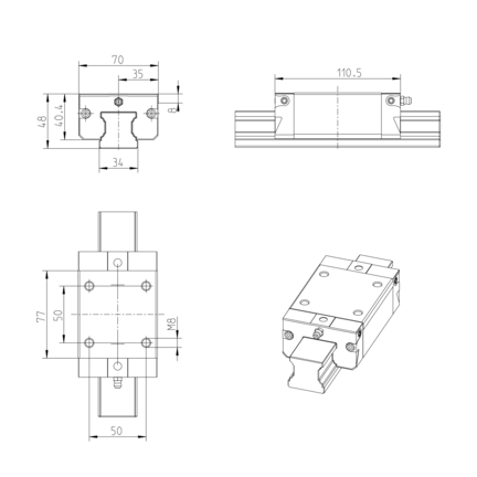 Wózek kulkowy, SNS, wielkość konstr. 35, resist NRII, normalna dokładność, bez łańcucha kulkowego, KWD-035-SNS-C1-N-0 (R20113140X) - Bosch-Rexroth