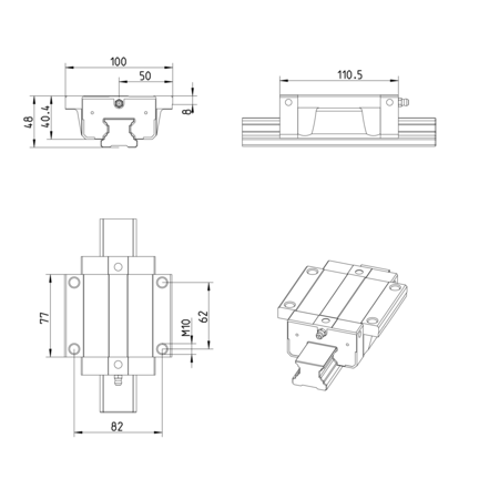 Wózek kulkowy Compact Line, FNS, wielkość konstr. 35, stal CS, dokładność: normalna (luz), KWE-035-FNS-C0-N-1 (R205A39420) - Bosch-Rexroth