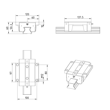 Wózek kulkowy Compact Line, FNS, wielkość konstr. 45, stal CS, dokładność: wysoka (luz), KWE-045-FNS-C0-H-1 (R205A49320) - Bosch-Rexroth