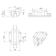Wózek kulkowy Compact Line, FNS, wielkość konstr. 15, stal CS, dokładność: precyzyjna, KWE-015-FNS-C2-H-1 (R205A12320) - Bosch-Rexroth