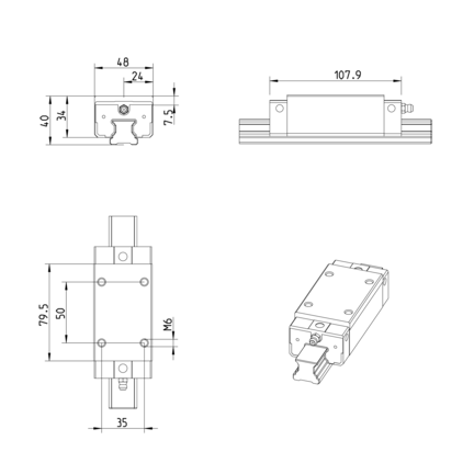 Wózek kulkowy Compact Line, SLH, wielkość konstr. 25, stal CS, dokładność: precyzyjna, KWE-025-SLH-C2-P-1 (R205F22220) - Bosch-Rexroth
