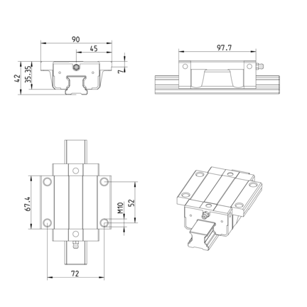 Wózek kulkowy Compact Line, FNS, wielkość konstr. 30, stal CS, dokładność: precyzyjna, KWE-030-FNS-C2-P-1 (R205A72220) - Bosch-Rexroth