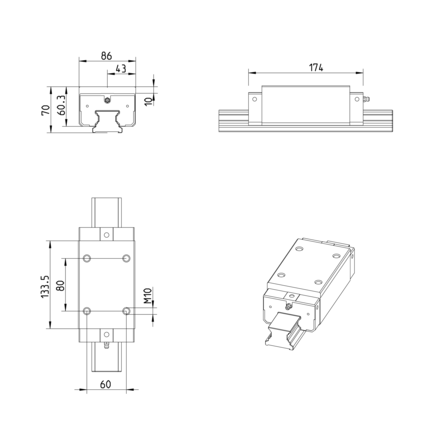 Wózek kulkowy Compact Line, SLH, wielkość konstr. 45, stal CS, dokładność: wysoka (luz), KWE-045-SLH-C0-H-1 (R205F49320) - Bosch-Rexroth