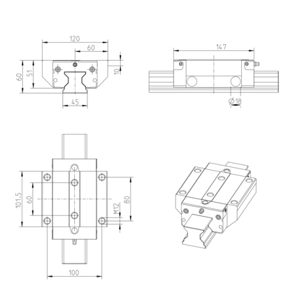 Wózek wałeczkowy, FNS, wielkość konstr. 45, stal CS, precyzyjna dokładność, RWD-045-FNS-C3-P-2 (R18514322X) - Bosch-Rexroth