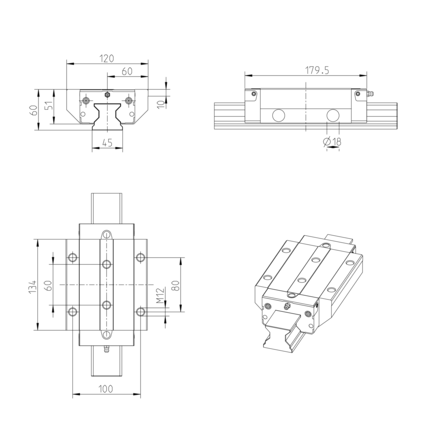 Wózek wałeczkowy, FLS, wielkość konstr. 45, stal CS, superprecyzyjna dokładność, RWD-045-FLS-C2-S-2 (R18534212X) - Bosch-Rexroth