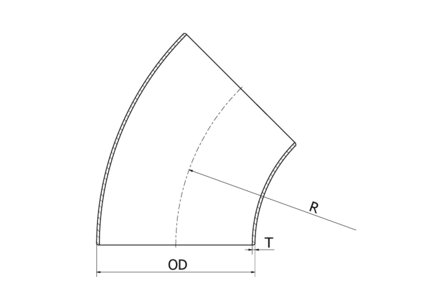 Kolanko 45° 2" SCH 40S 60.33 x 3.91 mm, 316/316L, ASTM A-403 WP-S, LR, 2", bezszwowa - Air-Com