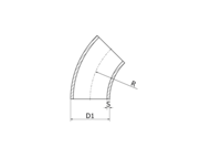 Kolanko 45° 104 x 2 mm R=100.0, 4404/316L, DIN 11852 BS / EN 10374 BS, krótki, R=100, matowy, hartowane - Air-Com