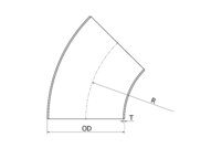 Kolanko 45° 5" SCH 40S 141.30 x 6.56 mm, 304/304L, ASTM A-403 WP-W, LR, 5", spawana - Air-Com