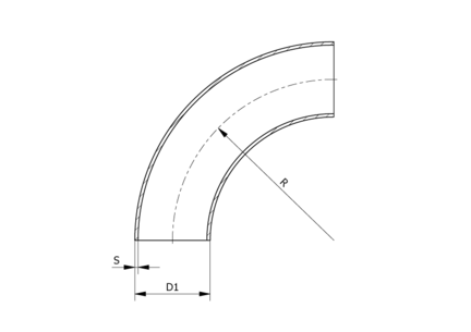 Kolanko 90° 104 x 2 mm R=250.0, 4404/316L, DIN 11852 BA5 / EN 10374 BS5, R=250, matowy, hartowane - Air-Com