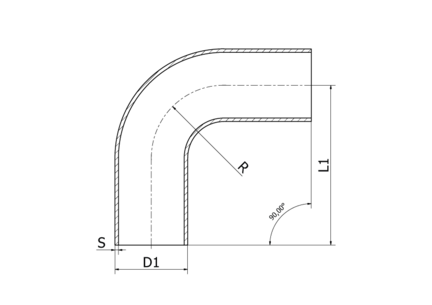 Kolanko 90° 76.1 x 1.6 mm R=76.0, 4307/304L, DS/SMS, R=76, satynowy, Ra 0,8 um, FD+, hartowane - Air-Com