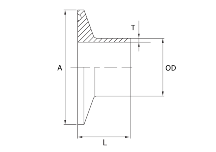 Króciec do spawania 1 1/2" 38.1 x 1.65 L= 12.7 mm K= 50.5 mm, Clamp, 316L, ASME BPE, DT-4.1.4-1 (DT-22C), K=50,5, SF1, Ra max. 0,51 um - Air-Com