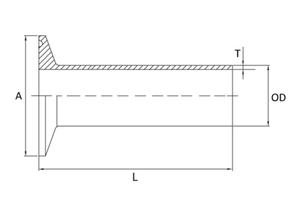 Króciec do spawania 1/4" 6.35 x 0.89 L=44.5 mm K= 25 mm, Clamp, 316L, ASME BPE, DT-4.1.4-1 (DT-22A), K=25, SF1, Ra max. 0,51 um - Air-Com