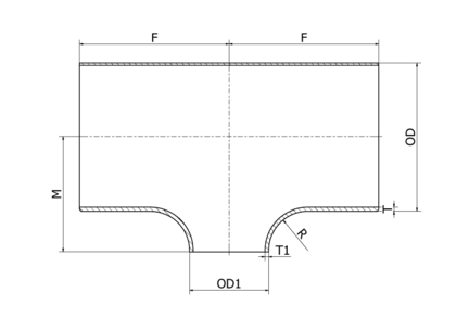 Trójnik redukcyjny 323.9 x 219.1 x 3 x 3 mm L=254, 1.4571, 219,1, spaw V - Air-Com