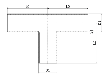 Trójnik równoramienny 25 x 1.2 mm, 4404/316L, DS/SMS, satynowy, hartowane - Air-Com