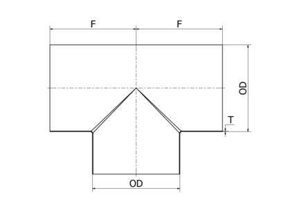Trójnik równoramienny 323.9 x 3 mm L=254, 4307/304L, EN10253, spaw V - Air-Com
