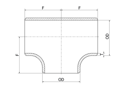 Trójnik równoramienny 24" SCH 10S 609.60 x 6.35 mm, 316/316L, ASTM A-403 WP-WX 100pctXRAY, spawany, 24", równy - Air-Com