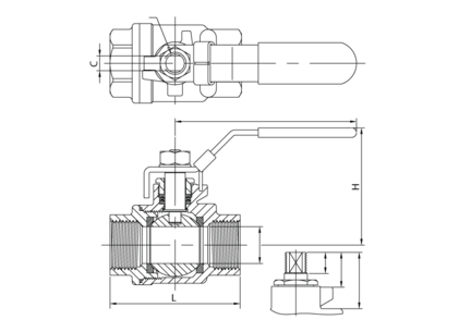 Zawór kulowy 1/4" / DN 8 2-częściowy, przelot pełny, 316, PN150, DN 8, GW/GW BSP - Air-Com