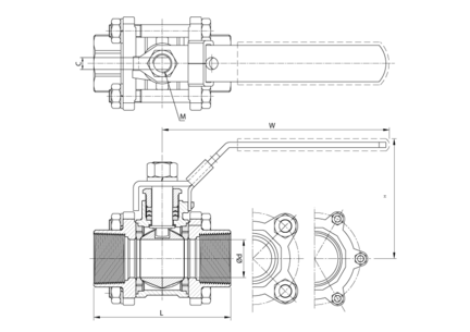 Zawór kulowy 1/4" / DN 8 3-częściowy, przelot pełny, końcówk, 316, PN63, DN 8, GW/GW BSP - Air-Com