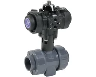 Zawór kulowy DN40 d50 z napędem pneumatycznym PP00 dwustronnego działania, ΔP max. 10 bar, PVC-U, uszczelnienie EPDM, seria C200 (5100AC040012103)