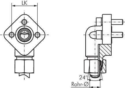Złącze śrubowe kołnierzowe kątowe, kołnierz do pompy LK 40-M8, 28 L (M36x2)
