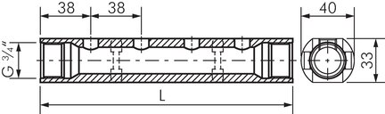 Kolektor gwintowany 2x G 3/4" - 4x G 1/4", stal nierdzewna 1.4401