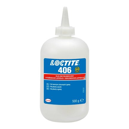 LOCTITE 406 500 g - Klej cyjanoakrylanowy (błyskawiczny) dedykowany do tworzyw sztucznych i gumy, bezbarwny/przezroczysty