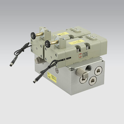 Podwójny zawór ISO 3 5599/1 sterowany elektrycznie serii SAFE AIR. funkcja 5/2 monostabilny, z zewnętrzym zasilaniem pilotów - Metal Work
