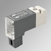 Elektrozawór 3/2 NC śr. 1.2 3/0.3W 24VDC LED Speed-up plug-in - z przyłączami i stykami po tej samej stronie - z przesterowaniem ręcznym seria PLT-10 - Metal Work