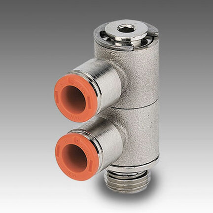 Złączka wtykowa kątowa podwójna śr. 8 mm gwint 1/4 serii RL50 - Metal Work