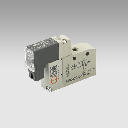 Zawór MiniMach 3/2 sterowany elektrycznie, monostabilny ze sprężyną powrotną normalnie otwarty (NO), napięcie 24VDC - Metal Work