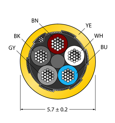 Przewód elementu wykonawczego/czujnika, PUR CABLE5X0.34-SH-PUR-YE-500M/TXY - Turck