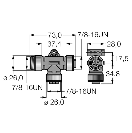 Trójnik 2-drogowy RSV-2RKV 48 - Turck