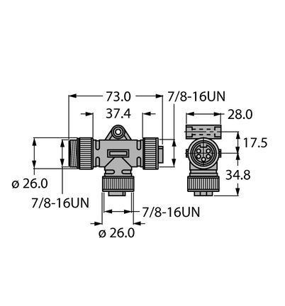 Trójnik 2-drogowy RSM-2RKM50 - Turck
