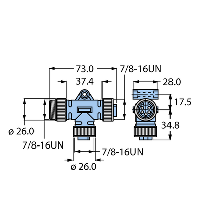 Trójnik 2-drogowy RSM-2RKM 57 - Turck