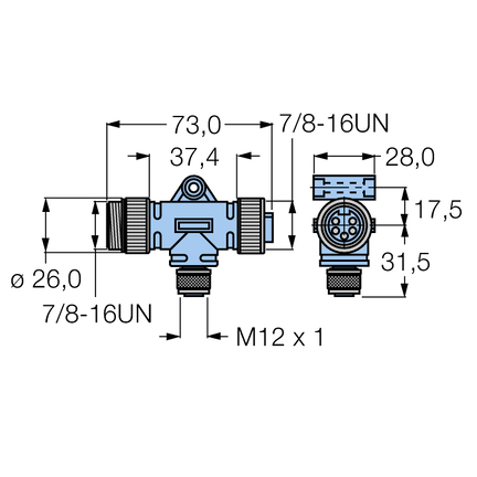 Trójnik 2-drogowy RSM FKM RKM 57 - Turck