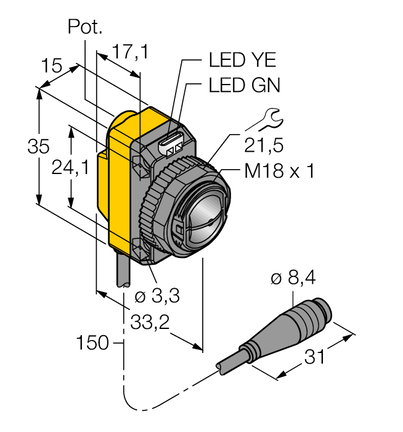 Czujnik fotoelektryczny QS18VP6CV45Q - Turck