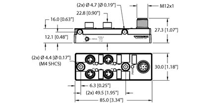 Koncentrator pasywny siłowników/czujników, 4 porty TB-4M8M-3-FS8 - Turck