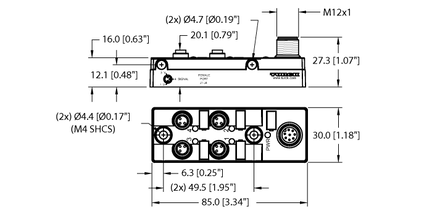 Koncentrator pasywny siłowników/czujników, 4 porty TB-4M8Z-3-FS8 - Turck