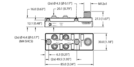 Koncentrator pasywny siłowników/czujników, 4 porty TB-4M8Z-4-FS12 - Turck