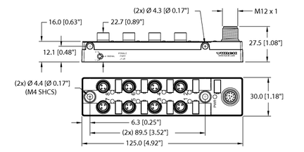 Koncentrator pasywny siłowników/czujników, 8 portów TB-8M8M-3-FS12 - Turck