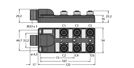 Koncentrator pasywny, M12 x 1 TB-6M12-4-CS12H - Turck