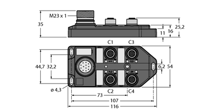 Koncentrator pasywny, M12 x 1 TB-4M12-4P2-CS12T - Turck