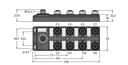 Hub I/O do podłączania sygnałów cyfrowych do urządzenia nadrzędnego (master) IO-Link TBIL-M1-16DIP - Turck