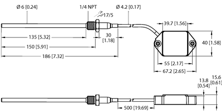 Tag HF z zewnętrznym czujnikiem temperatury TW-Q40-L67-1EXT-TD-1/4-500-L150-I-B1378 - Turck