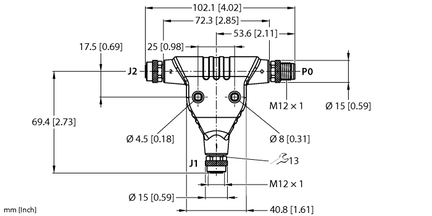 Rozgałęźniki zasilania M12 VT2-M12K-M5-2F5 - Turck