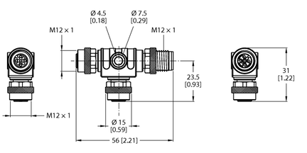 Trójnik 2-drogowy FSM-2FKM57 - Turck